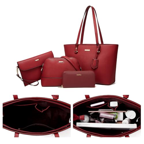 Image of Women Fashion Handbags Wallet Tote Bag Shoulder Bag Top Handle Satchel Purse Set 4pcs
