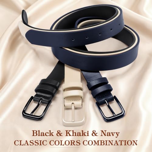 Image of XZQTIVE 3 Pack Women Belts For Jeans Dresses Pants Ladies Leather Waist Belt with Gold Buckle
