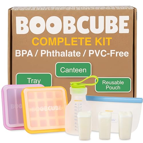 Image of BOOBCUBE Breastmilk Storage Reusable Freezer Trays with Lid | Baby Food Cube 4pcs Complete Kit | 16 and 4-Cubes Silicone Durable Ultra Leak-Proof