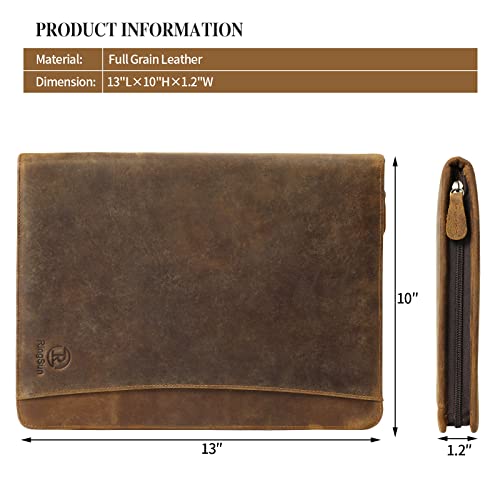 ringsun genuine leather portfolio with zipper for men women padfolio business resume a4pad folder organizer brown rs01