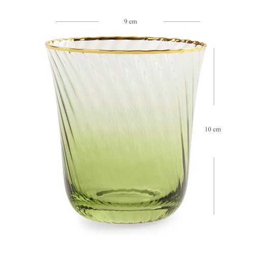 Image of Pure Home + Living Set of 2 Green Textured Drinking Glasses Ideal for Diwali Festival Gifting, Perfect for Party