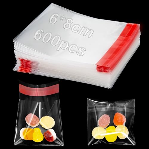 600 Pièces Sacs en Sachet Emballage Transparent Biscuit Petit Auto-adhésifs Sacs Sachet Cellophane Transparents 6 x 8 cm OPP Emballage pour Biscuits Bonbons...