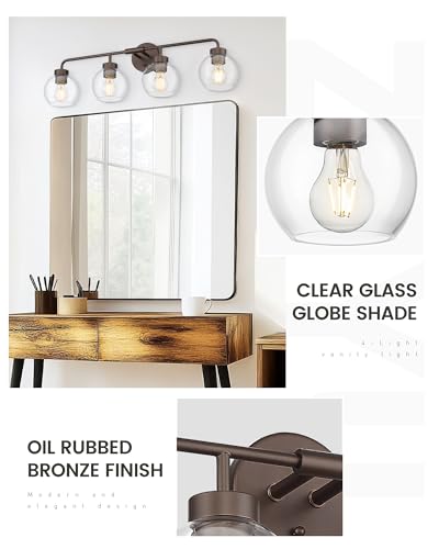 Image of zeyu 32 Inch Oil Rubbed Bronze Vanity Light, 4-Light Bathroom Light Fixture, Vanity Lighting Fixtures with Clear Glass Globe Shade, ZS62BG-4W ORB