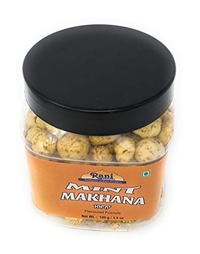 Image of Rani Jumbo Phool Makhana (Fox Nut /Popped Lotus Seed) Mint (Pudina) Savory Flavor 3.5oz (100g) PET Jar ~ Indian Tasty Treats | Vegan | NON-GMO | Indian Origin