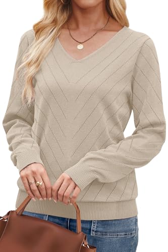 Image of WIHOLL Sweaters for Women V Neck Casual Knit Long Sleeve Tops Lightweight Pullover Clothes Fall Fashion Outfits 2026