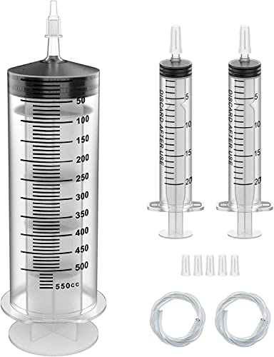 Spritze 500ml, Blasenspritze Plastikspritze Dosierspritze für Bremsenentlüfter, Futterspritze, Marinierspritze und Absaugspritze mit Schlauch (500ml)
