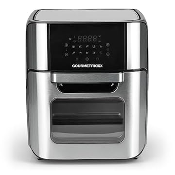 GOURMETmaxx Friggitrice digitale ad aria calda 12 l, forno XXL in acciaio inox | Airfryer + timer, display touchscreen, spiedino girevole | basso contenuto di grassi, risparmio energetico | 10