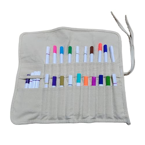 Image of Canvas Art Paint Brush Holder & Organizer Roll-Up Case, 22 Pockets, beige
