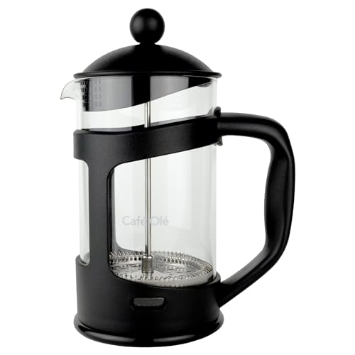 Café Olé Everyday Cafetiere, French Press Coffee Maker, Stainless Steel Mesh Filter, Glass Body with Sturdy Plastic Frame, Black, 800ml (6 Cups, 3 Mugs) - Image 2
