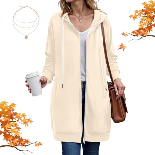 Wateresty Long Zip Up Hoodie Women Oversized Fleece Hoodies Long Tunic Jacket Casual Fall Winter Coat Clothes with Pockets