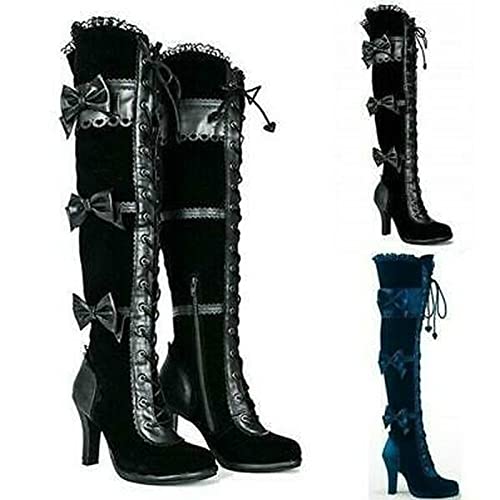 Vrouwen Lace Bow Knoop Hoge Hakken Laarzen Schoenen Dames Lace Up Bandage Lange Motorlaarzen Schoenen Riding Party… - Image 6