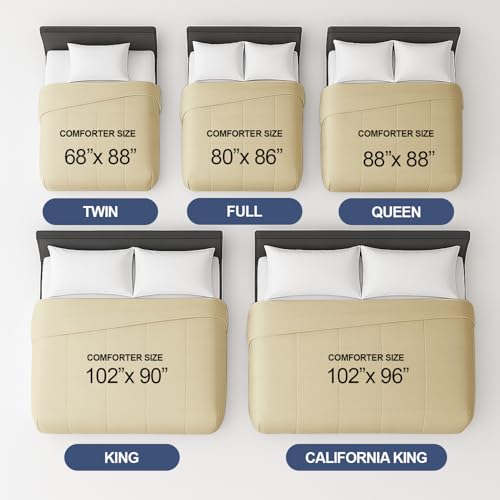 Image of King Size, Beige Alternative Down Comforter - Warm, Lightweight & Breathable Hotel Quality Bedding Set for Men, Women, Kids and Teens - All Season Oversized Cooling Microfiber Duvet Insert Comforter