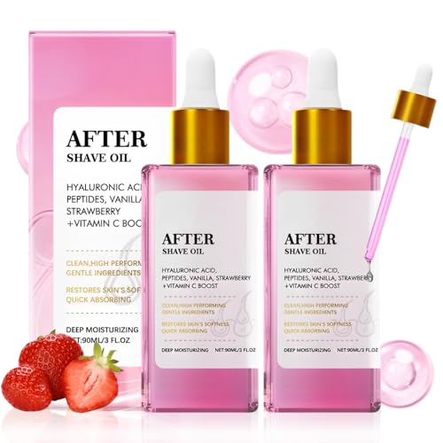 2PCS After Shave Oil, Aceite After Shave de Fresa y Vainilla para Mujeres, Strawberry & Vanilla Scent, Aceite After Shave Calmante e Hidratante, Perfecto para Piel Sensible, 90ML