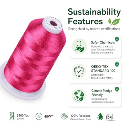 Image of Simthread Embroidery Machine Thread 5000M 40WT Polyester, Passion Pink S078 | 5000M 40WT polyester thread feeds smoothly for home or commercial embroidery projects.