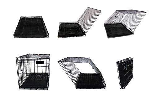 Image of RvPaws Cage House for New Born Puppies, Small Cats Kittens, Hamsters, Rabbits, Guinea Pigs Kennel & Travel Carrier Double Door Heavy Duty Folding Metal Cage 36 Inch (Silver Black)