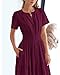BTFBM Womens Summer 2026 Casual Midi Maxi Dresses Lightweight Short Sleeve V Neck Elastic Waist Boho Beach Dress Pockets(Wine Red, X-Large)