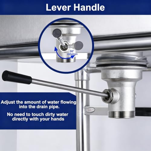 Image of 3-1 /2 Inch Commercial Sink Drain with Lever Handle Waste Drain Valve