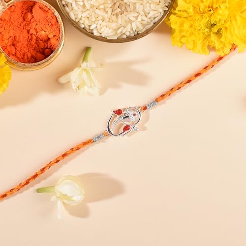 Image of ROOVI Pure 925 Sterling Silver Rakhi for Bhai with Roli Chawal