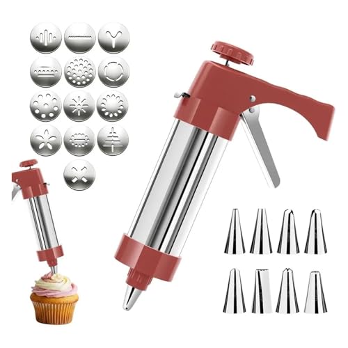 Stainless Steel Cookies Press Biscuit Gun Kit Decorating Nozzle Melted Bean For Kitchen Baking Cream Decorating Gun Baking Mold(Red)