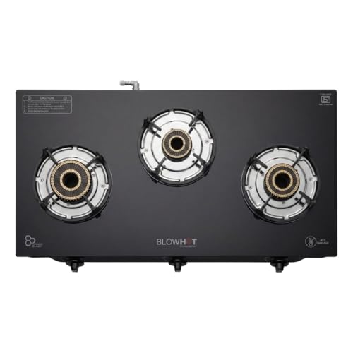 Image of BLOWHOT 3B Burner Auto Ignition PREMIUM Gas Stove Stainless Steel Dip Tray - Toughened Glass Cook Top - 2 Year General Warranty