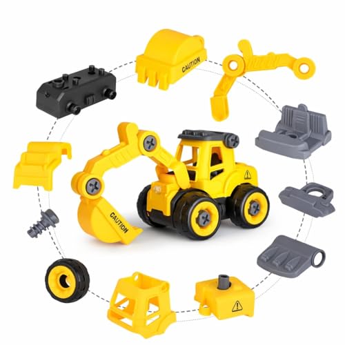 Image of Mechanical DIY Construction Vehicle Toy Set of 4 for Kids | STEM Engineering Building Truck Toys with Tools | Sandbox Construction Toys for Boys & Girls Age 3-6 Years | Birthday Gift for Toddlers