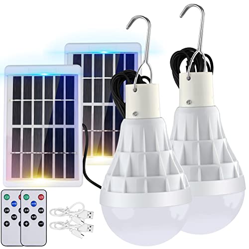 2 x 12W Lampe Solaire Portable avec Télécommande,TechKen LED Lampe d'urgence Solaire Ampoule à Crochet Lanterne Camping Puissante Lumiere Éclairage