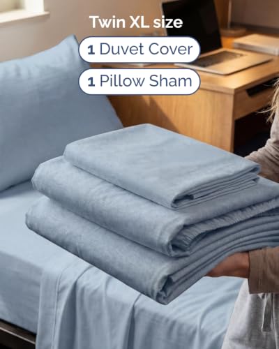 Image of Duvet Cover Twin /Twin XL - 2 Piece Set, College Dorm Room - Heathered Blue