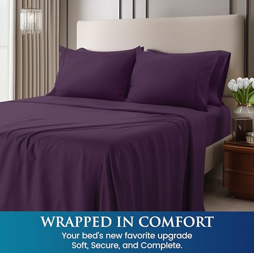 Image of Utopia Bedding Queen Sheet Set, Soft Microfiber 4 Piece Bed Sheets with 15 inch Deep Pocket - Easy Care Brushed Microfiber (Queen, Purple)