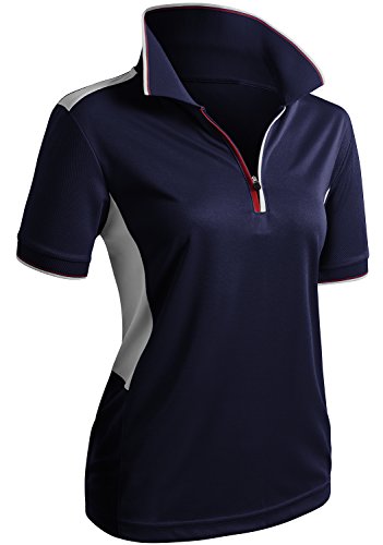 CLOVERY Golf Wear Moisture Wicking Short Sleeve Zipup POLO Shirt NAVY US M/Tag
