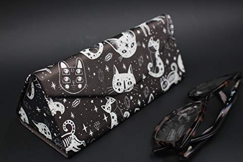 Real Sic Halloween / Horror Glasses Case - Eco Leather Magnetic Folding Hard Case - Creepy Cute Occult Theme Designer Foldable Case For Eyeglasses, Sunglasses & Reading Glasses (Halloween Cats) #TOP2
