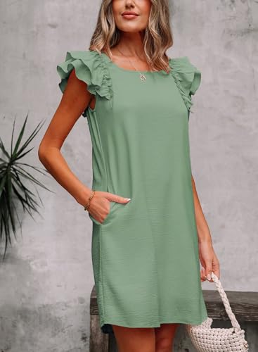 Image of Falechay Womens Summer Dresses Bow Tie Back Sundresses for Women Ruffle Short Sleeve Dress Casual Cute Sundress with Pockets