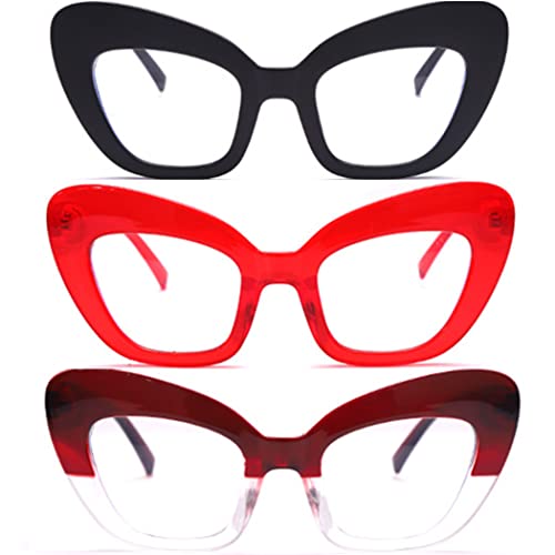 Image of 3Pack style Readers,Blue Light Blocking Computer Cat eye Reading Glasses for Women (black /red /Wine red, 1.50)