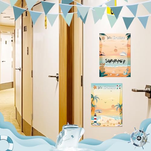 Image of Dazoratix Cruise Door Decorations Magnetic - 2 Pcs Large Retro Sunset Beach Nautical Ship Cabin Magnets with 3 Pens Anchor Whiteboard Cruising Essentials Funny Carnival Stateroom Stickers Fridge Decor