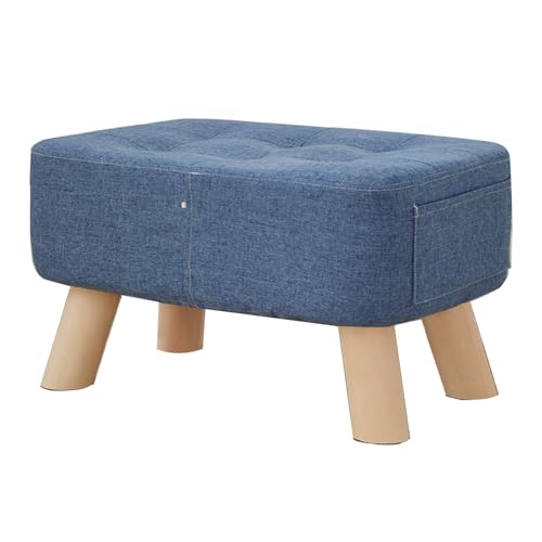 Tabouret repose-pieds bleu rectangulaire en peluche douce pour le salon