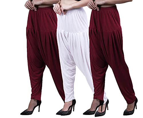 Image of CASUALS Women's Regular Fit Viscose Drawstring Patiala Harem Pants Combo Pack 3