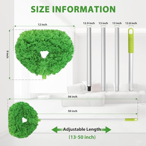 Image of Ceiling Fan Cleaner Duster High Ceiling Extended Fan Blade Cleaner from 13 to 50 Inch Reusable Microfiber Ceiling Fan Duster with Extension Handle for Furniture Bookshelves Wall Door (Green)