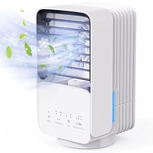 OMISOON Draagbare Airconditioner, Mobiele Airconditioner 4-in-1, 800ml Waterreservoir, 60°/120° Oscillatie, 3 Snelheden, 2 Miststanden, LED-verlichting, Ideaal voor Thuis, Kantoor