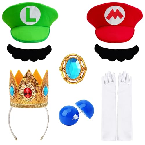 Jolbndcv Red and Green Hat with Gloves Buttons and Beard for Cosp...