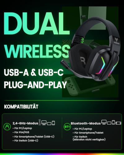 WESEARY Gaming Headset Wireless mit Mikrofon für PS5 PS4 PC Switch Handy – Ansicht 4