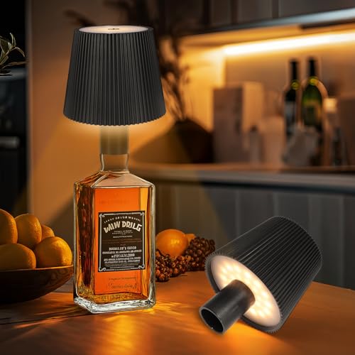 Ketom 2 Stück Flaschenlampe Aufsatz LED Aufladbar IP54 Wasserdicht Lampenschirm für Flasche Akku Lampe für Flasche LED USB 3 Farbtemperaturen Dimmbare Touch Control für Restaurant Schwarz