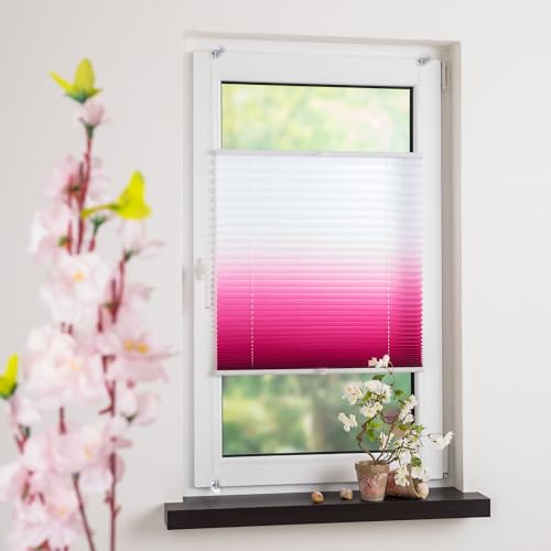 Bedrucktes Klemmfix-Plissee mit Farbverlauf, Lichtschutz, Sichtschutz, verspannt, ohne Bohren oder Schrauben, Breite: 40 cm/Länge: 130 cm, Fuchsia