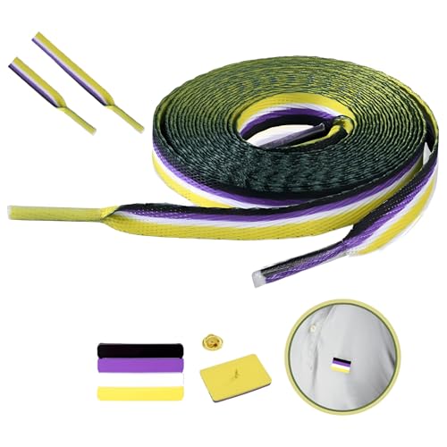 Non Binary Shoelaces with Nonbinary Heart Pin for Sneakers Boots Shoes and More - Non Binary Community Parades LGBTQ Gay Heart Flag Accessories and Gay Pride Stuff