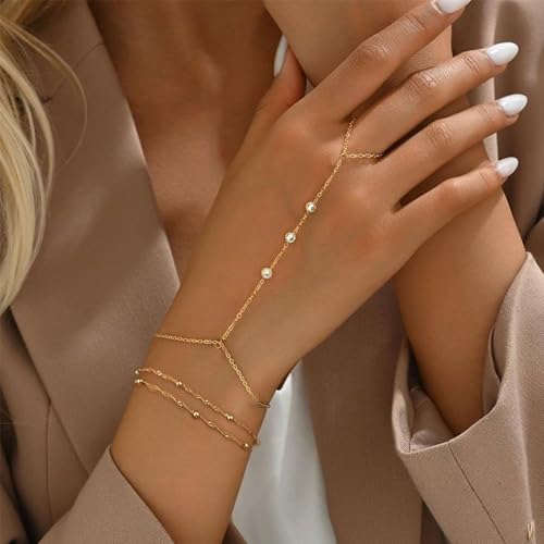 ÌF ME Hand Chain Bracelet Set 14K Gold Plated Durable Gold Bracelets for Women Adjustable Finger Bracelet Hand Jewelry with Extender Perfect for Everyday Wear Ring Bracelet Hand4