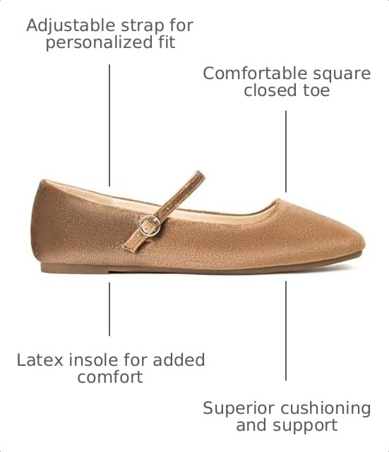 Image of MUSSHOE Square Toe Mary Jane Flats for Women: Comfortable Non-Slip Dressy Business Casual Shoes with Adjustable Strap for Office Work