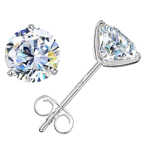 Moissanite Earrings for Men Women, 0.6ct-4ct D Color VVS1 Clarity Round Cut Moissanite Stud Earrings White Gold 925 Sterling Silver Stud Earring Gifts Birthday Anniversary