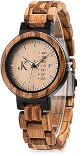 Kim Johanson Damen Holz-Edelstahl Armbanduhr *Light Week* mit Datum- & Tagesanzeige Handgefertigt Quarz Analog Uhr inkl. Geschenkbox