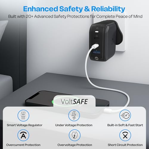 Image of MOZEN by Amkette 67W GaN3 Fast Charger with Dual USB-C & USB-A | PD & QC Charging | Laptop & Smartphone Fast-Charging | Detachable Travel Plug | Intelligent Power Split & Multi-Layer Safety