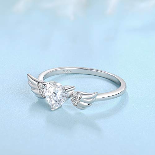 STARCHENIE Angel Wings Heart Ring for Women 925 Sterling Silver Engagement Band Ring Size 5-104