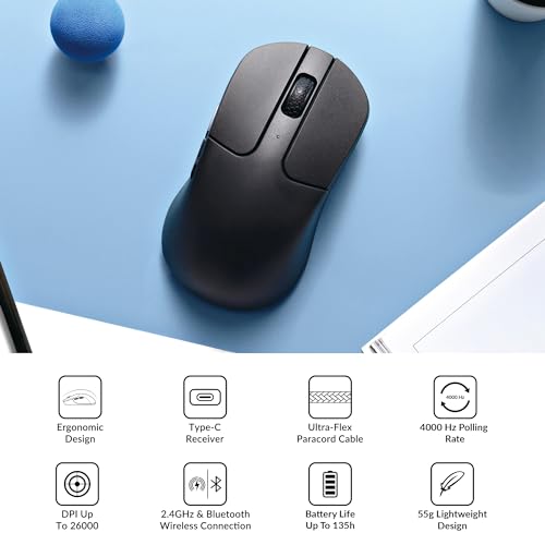 Image of Keychron M3 Mini 4K Wireless Bluetooth 5.1 /2.4 GHz /Wired Optical Mouse, Ultra-Lightweight 55g Programmable PixArt 3395 Sensor with up to 26,000 DPI / 650 IPS for Windows Mac Linux - Black