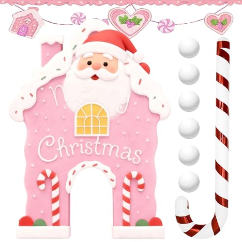 サンタゴルフゲーム - 13.78インチの楽しいクリスマスミニゴルフセット、キャンディケーンクラブ、ジンジャーブレッドハウスボール |ファミリーパーティーゲーム、休日の集まり、クリスマスの装飾に最適